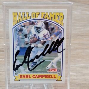 1991 Score Earl Campbell Signed Hall of Famer Autograph Card 674 Houston Oilers